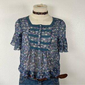 Floral Sheer Blue Blouse